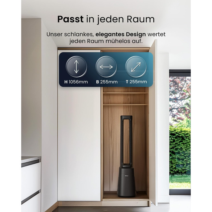 Вентилятор Pro Breeze OmniAir з очищувачем повітря 105 см, 10 швидкостей, HEPA 13, LED дисплей, пульт ДУ, 5 режимів, тиха робота, чорний