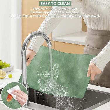 Набори підставки під гаряче та серветки 6 шт. | Коричневе шкіряне покриття з ефектом крави | Стійкі до подряпин, водонепроникні | Для обіднього столу, кухні, квартири | Зелений та сірий набір 6 шт.