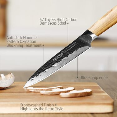 Ніж кухарський Damast 33 см Hecef, професійний ніж шеф-кухаря, японський ніж з 67 шарів дамаської сталі, гострий ніж для м'яса з ручкою з оливкового дерева