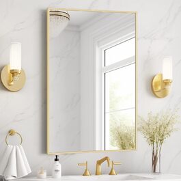 Дзеркало для ванної кімнати Homecookin Goldspiegel, 50.8 x 76.2 см, прямокутне, з металевим каркасом, для встановлення над умивальником, горизонтально або вертикально