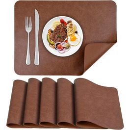 Набори підстав під тарілки з PU-шкіри, 40x30 см, 6 шт, коричневі. Водостійкі, легко миються, для дому, на кухню, на природу.
