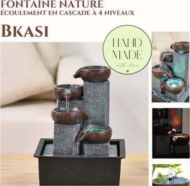 Внутрішній фонтан, водоспад, 4 рівні, ефект натурального каменю, барвисте світлодіодне світло, внутрішнє оздоблення, дзен і елегантний, настільний фонтан, виняткова ідея подарунка, H 21 см - Bkasi Zen'Light