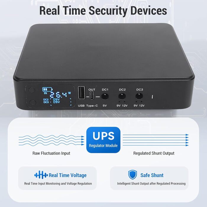 UPS джерело безперебійного живлення, акумуляторний блок живлення 10400mAh USB Type-C з цифровим дисплеєм для камер, роутерів (EU-штекер)