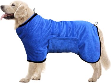 Халат для собак Pejoye з мікрофібри, рушник для лап вбираючий халат для собак, рушник для собак з халатом для собак, халат для домашніх тварин з чарівною стрічкою 2XL синього кольору