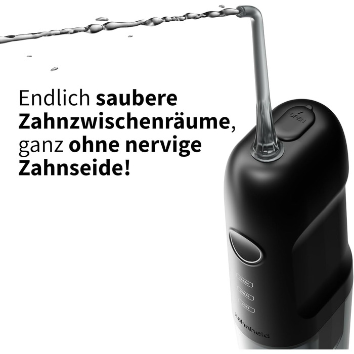 Munddusche AQUADENT A2 | Бездротова | Для дому та в дорогу | Water Flosser | Ефективне очищення міжзубного простору | 3 програми | Чорний