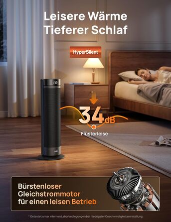 Електричний обігрівач Dreo 23 дюйми (58 см) – 2000 Вт, тихий, з пультом, таймером, осциляцією, 5 режимів, PTC кераміка, для великих приміщень, офісу (чорний)