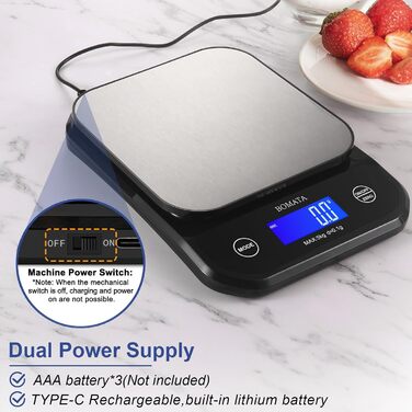 Кухонні ваги BOMATA: цифрові, 5 кг, точність 0,1 г, USB-C, нержавіюча сталь, для приготування їжі та випічки