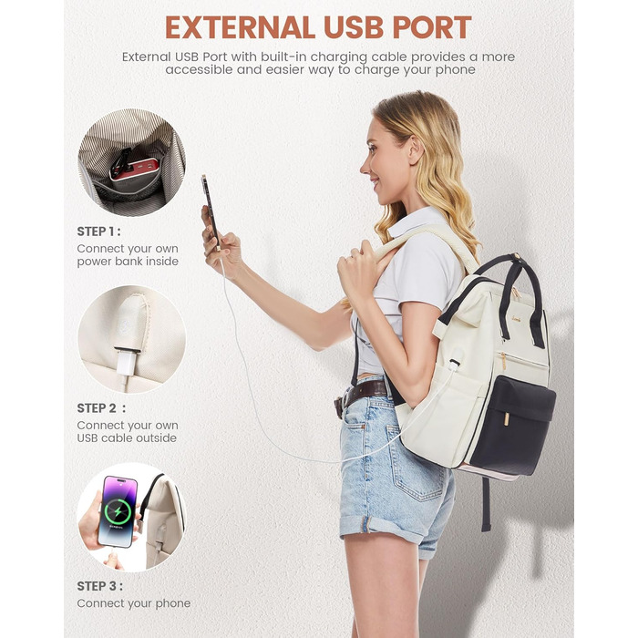 Сумка-рюкзак LOVEVOOK для жінок, для ноутбука, подорожей, роботи, школи, університету. Містка, водонепроникна, елегантна, бежева (15,6 дюймів)