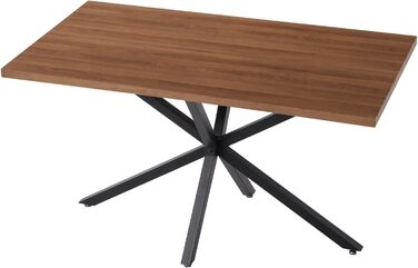 Сучасний прямокутний стіл з МДФ-плитою та чорними металевими ніжками, для вітальні або кухні, 140x78x77 см, темний дуб, структура темного дуба