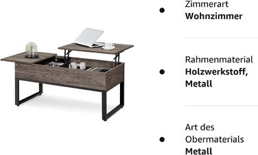 Журнальний столик Yaheetech з регульованим верхнім підйомом Верхній журнальний столик Стіл для вітальні Відокремлений прихований диванний стіл для зберігання Міцний металевий каркас (дерево темно-коричневого кольору)