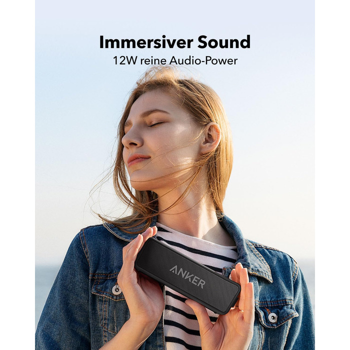 Портативна Bluetooth колонка Anker SoundCore 2 - потужний звук, глибокий бас, 24 години роботи, водонепроникність IPX7, для iPhone, Galaxy та інших пристроїв (Чорний)