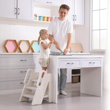 Триттлер Hoopyosms для дітей, 2/3-рівневий, регульована висота, складна конструкція, з поручнями, антиковзаюча поверхня, для ванної та кухні, сірий