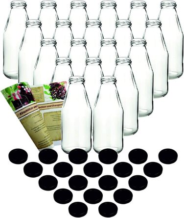 Набір з 20 пляшок соку gouveo об'ємом 500 мл з кришкою, що загвинчується - маленька скляна пляшка об'ємом 0,5 л з кришкою TO43-порожня пляшка для наповнення кухні та будинку (20 шт., чорного кольору)