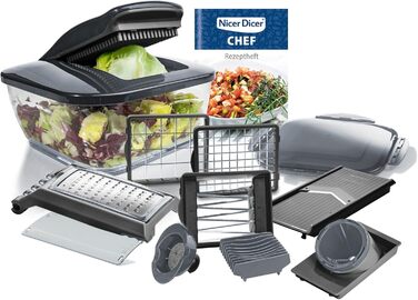 Набір Nicer Dicer для нарізки овочів 15 в 1, нарізник для овочів, цибулі, салату, кубиків, картоплі фрі, хвилястий ніж, подрібнювач для фруктів та овочів, кухонний аксесуар сірого кольору