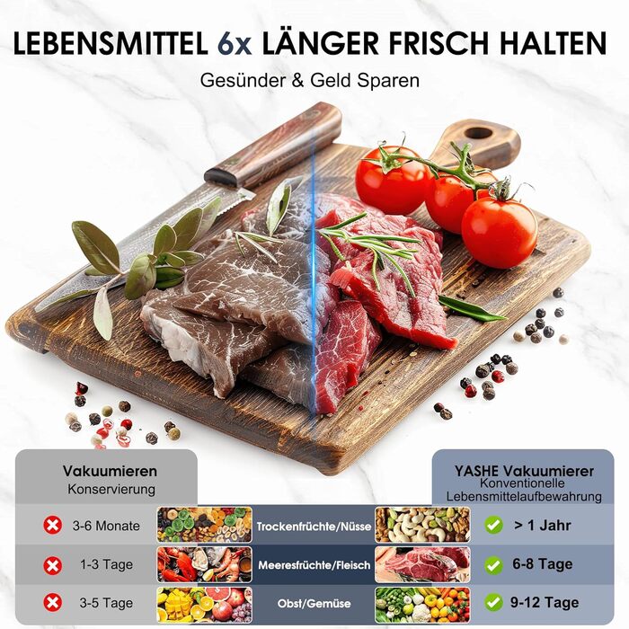 Вакууматор YASHE 5-в-1 з режимами для сухих та вологих продуктів, ширина шва 30 см, для Sous-Vide та консервації м'яса, риби, овочів та фруктів