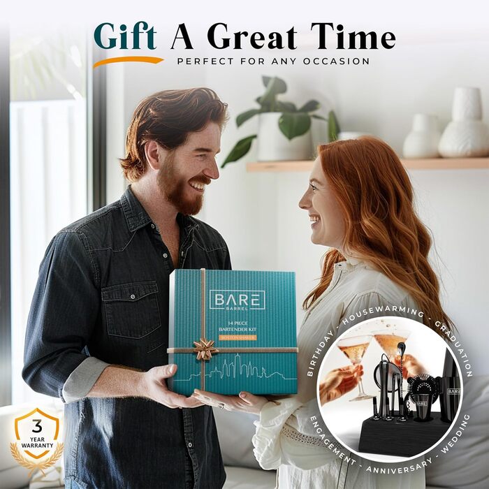 Набір для коктейлів BARE BARREL Pro: 14 предметів, Boston Shaker 0.8L (Чорний)