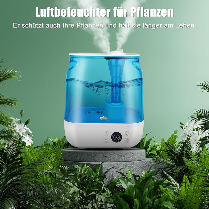Зволожувач повітря Bear 6 л, таймер, режим сну, постійна вологість, аромат, насадка 360, 28 дБ, для немовлят і рослин