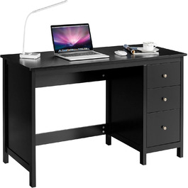 Письмовий стіл з 3 ящиками, Дерев'яний комп'ютерний стіл, Дитячий стіл, Стіл для ПК, Офісний стіл для дому, Офіс, 120 x 50 x 75 см (Чорний)