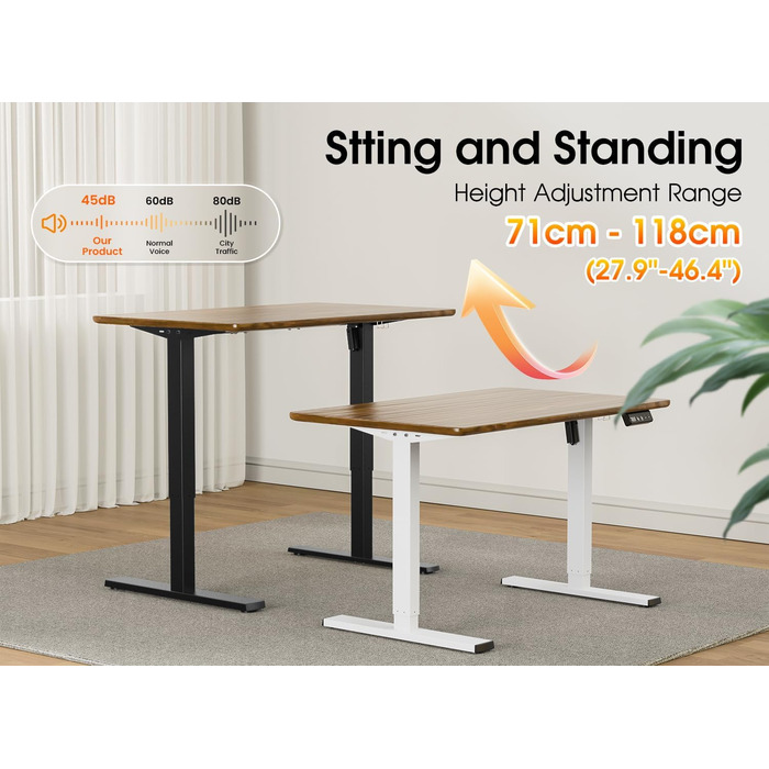Електричний стіл з регулюванням висоти, металевий каркас з USB-C, пам'ять, антиколізійна система, 2 мотори, білий