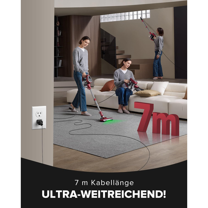 Ручний пилосос Vexilar C8 з кабелем - 600W, 60kPa, 7м кабель, безперешкодна щітка для підлоги, 1.5L безмішковий контейнер для твердих поверхонь, килимів та шерсті тварин