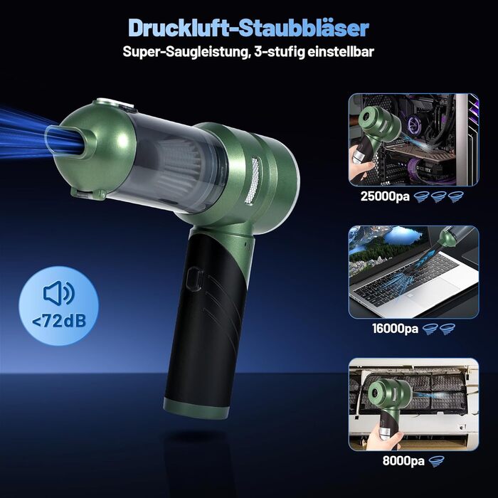 Акумуляторний ручний пилосос HANSILK 4 в 1, бездротовий автомобільний пилосос 25000Па, безщітковий двигун, 3 режими потужності, складаний міні-пилосос для авто, дому, диванів та шерсті тварин