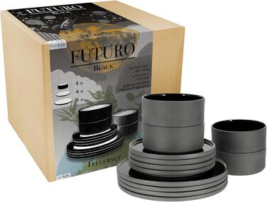 Серія Futuro Black, набір посуду з 16 предметів, комбінований набір порцелянових виробів (чорний, набір тарілок), 21539