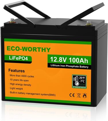 Акумуляторна батарея LiFePO4 100Ah 12V із захистом від низьких температур BMS і 4000-15000 циклів, літієва батарея 1280 Втгод для автофургону, сонячної системи, човна, домогосподарства, комплекту сонячних панелей, кемпінгу 12,8 В 100 Ач