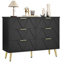 Комод YITAHOME для спальні: 6 шухляд, чорний, з дерева, для зберігання