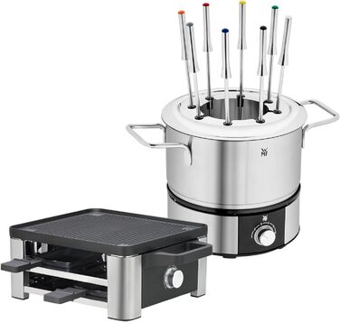 Raclette WMF 4 персони з пательнями та скребками, 870 Вт, нержавіюча сталь матова (набір 2 шт.)