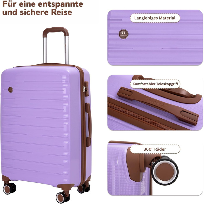 Набір валіз Travelhouse Ascona 5-ти частинний (75/65/55 см) з TSA-замком, Spinner-колесами, сумка та аксесуарний мішечок, ABS+PC, темно-зелений (фіолетовий/ліловий)