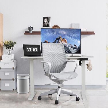 Електричний регульований стіл Pachira 120x60 см з пам'яттю та LED-дисплеєм, з гачками та кабелеуправлінням, ергономічний для дому/офісу, білий