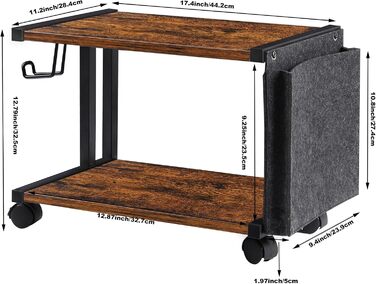 Стіл для принтера Shinoske з 2 рівнями, мобільний, з дерева та металу, 45x29x33 см
