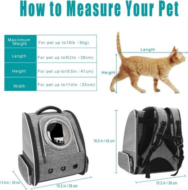 Рюкзак PENCCOR для домашніх тварин, собак, кішок, космічна капсула, портативний транспортний рюкзак, Дорожня сумка для перевезення домашніх тварин, дихаючий рюкзак для великих кішок, маленьких собак (максимальне навантаження 8 кг) (сірий)