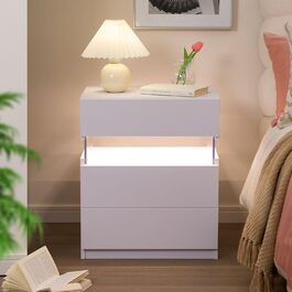 Білий приліжковий столик з LED-підсвіткою та 3 шухлядами для спальні