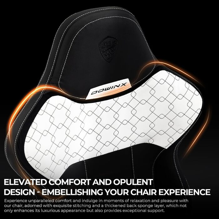 Ігрове крісло Dowinx для важких людей, ергономічне, з можливістю нахилу, високою спинкою (чорне/біле)
