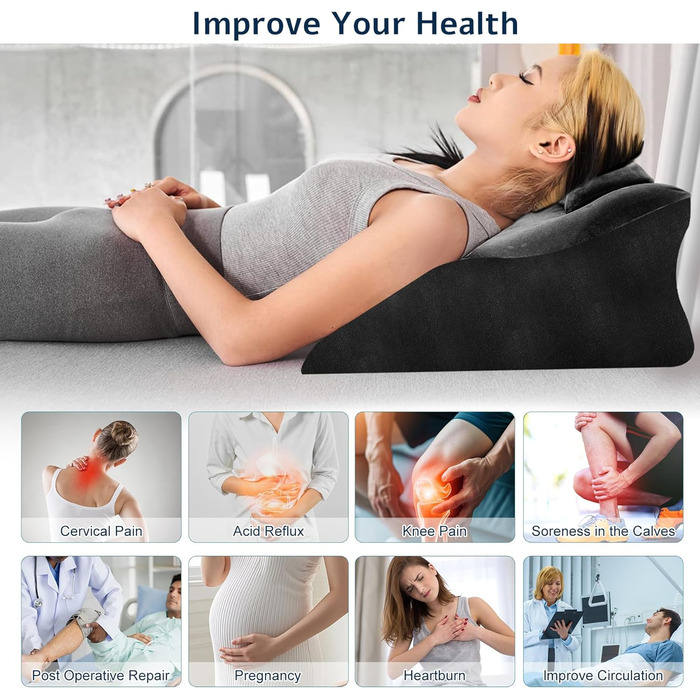 Подушка для ніг Zepphi з піною з пам'яті, трикутна подушка для підтримки ніг, ергономічна подушка для комфорту - ідеальна для дивану, ліжка, відпочинку та дому (Чорний)