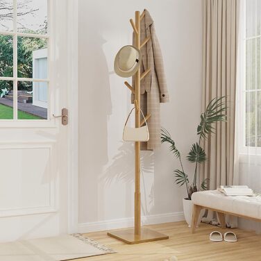 Дерев'яний вішак для одягу з 8 гачками, 30x30x180 см, регульована висота, для прихожої/вітальні