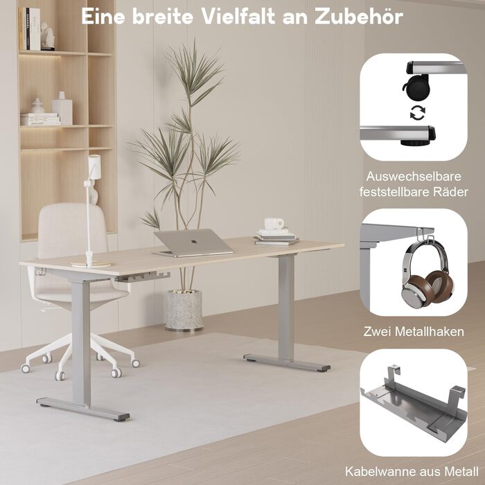 Електричний стіл Homall з регулюванням висоти, 2 мотори, підйом до 100 кг, телескопічний, пам'ять, захист від зіткнень, сірий