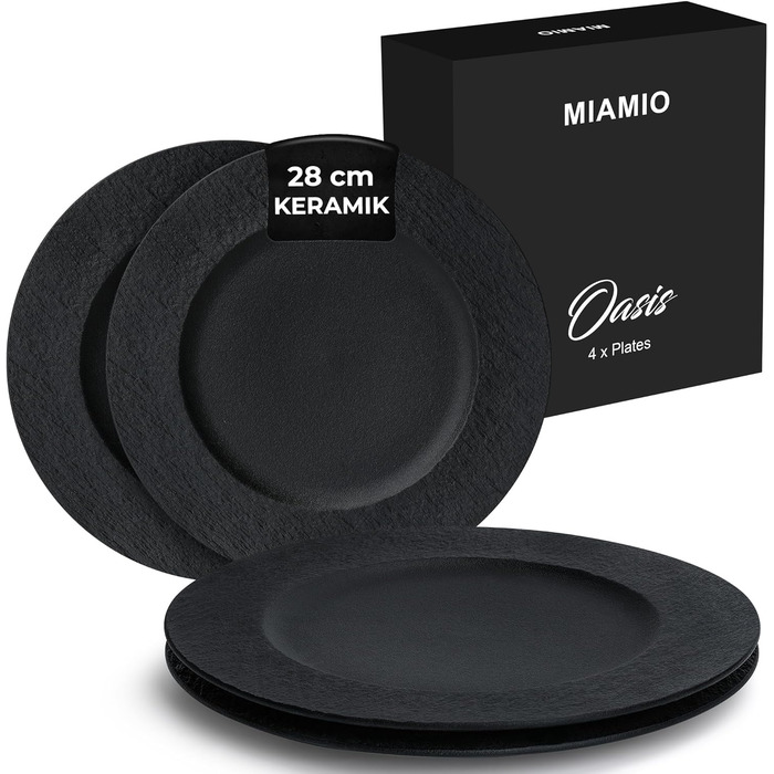 См, набір з 4 обідніх тарілок/керамічних тарілок, набір посуду Black - сучасні чорні тарілки, можна мити в мікрохвильовій печі та посудомийній машині - Oasis Collection (великі тарілки (4x)), 23