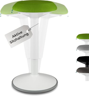 Standup.Today Ерганомічний хокер Ella (білий/зелений) – регульована висота 55-80 см – для офісу та дому – з ефектом гойдання