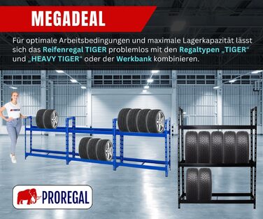 Стійка для шин PROREGAL Tiger: 100x110x35 см, 150 кг навантаження, до 8 шин, 2 яруси, чорний колір