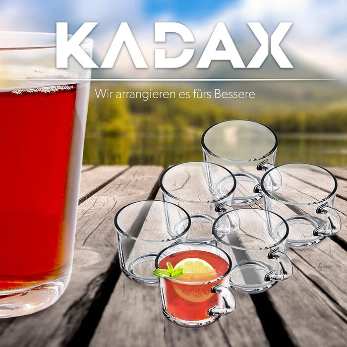 Чайні келихи KADAX, набір з 6 предметів, келихи з ручкою, скляні чашки на 6 осіб, можна мити в посудомийній машині, склянки для кави, чаю, води, соку, напоїв, склянки для соку, склянки для води, Набір келихів (Кірстен, 270 мл)