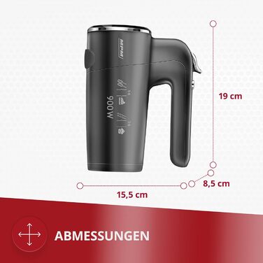 Ручний міксер MPM MMR-23 з 2 вінчиками та 2 гаками для тіста - 6 швидкостей, турбо-режим, 900 Вт, антрацит