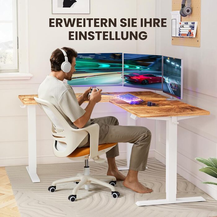 Електричний кутовий стіл ErGear з регулюванням висоти, 160 x 140 см, білий, з індивідуальним мотором та 4-ма пам'ятями