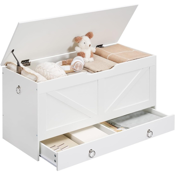 HOOBRO Лавка-сховище з ящиком, дитяча іграшкова скриня, біла, 100 см