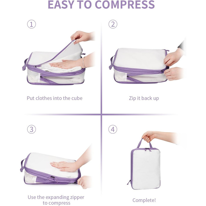 Набір компресійних органайзерів для валізи та рюкзака ECOHUB, 6 предметів, ультралегкі дорожні пакувальні куби з сітчастої тканини (Фіолетовий)