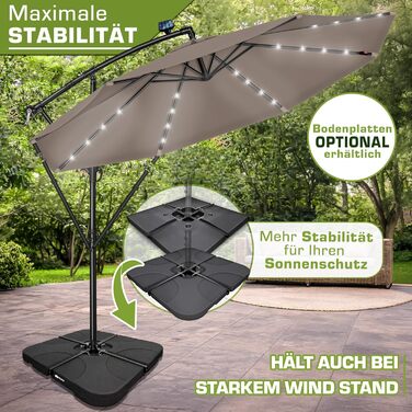 Садова парасолька Tillvex Alu з LED-сонячним освітленням, 300 см, Cappuccino — алюмінієвий зонт з ручкою-кранцем, захистом від UV та вітру, у комплекті з чохлом та стійкою
