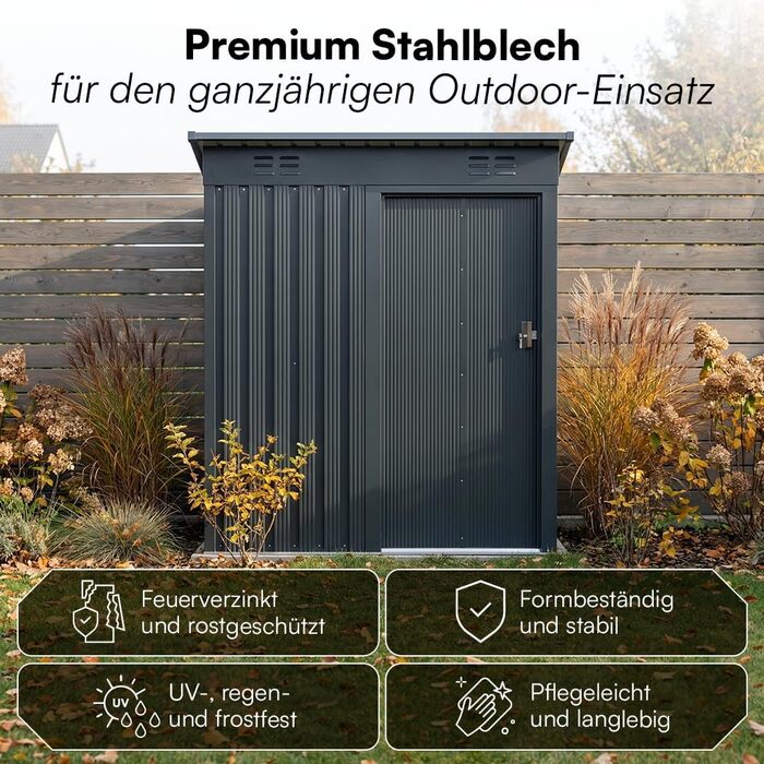 Сарай садовий металевий STEELSØN Talonix 184x85x149 см, антрацит – для інструментів, з односхилим дахом, оцинкований каркас