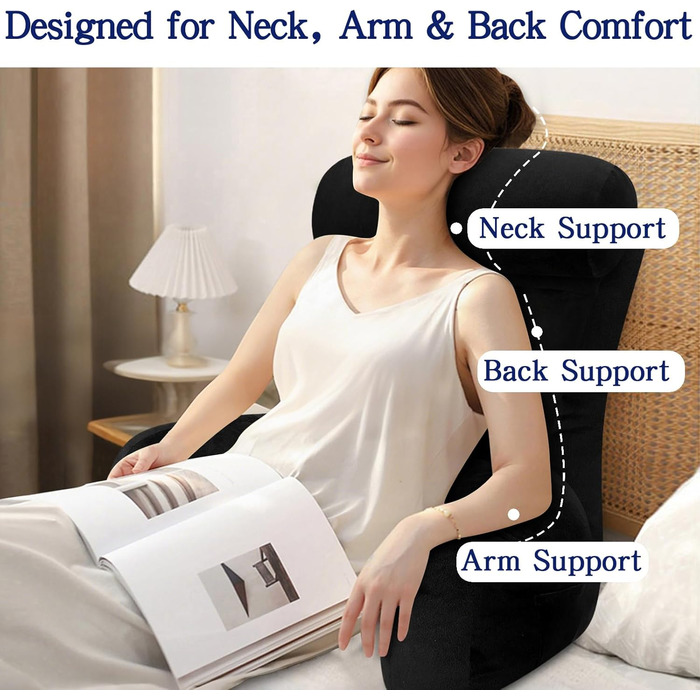 Підлогове крісло-мішок Tinuniyaa з підлокітниками, велике, для читання, роботи, перегляду телевізора, ігор та відпочинку. Максимальна висота користувача 163 см, вага 3.5 кг (Чорний, Стандартний)