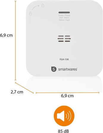 Smartwares Ко-Детектор диму та газу WiFi – 85 дБ, 10 років роботи сенсора, сповіщення через додаток, кнопка тестування, білий